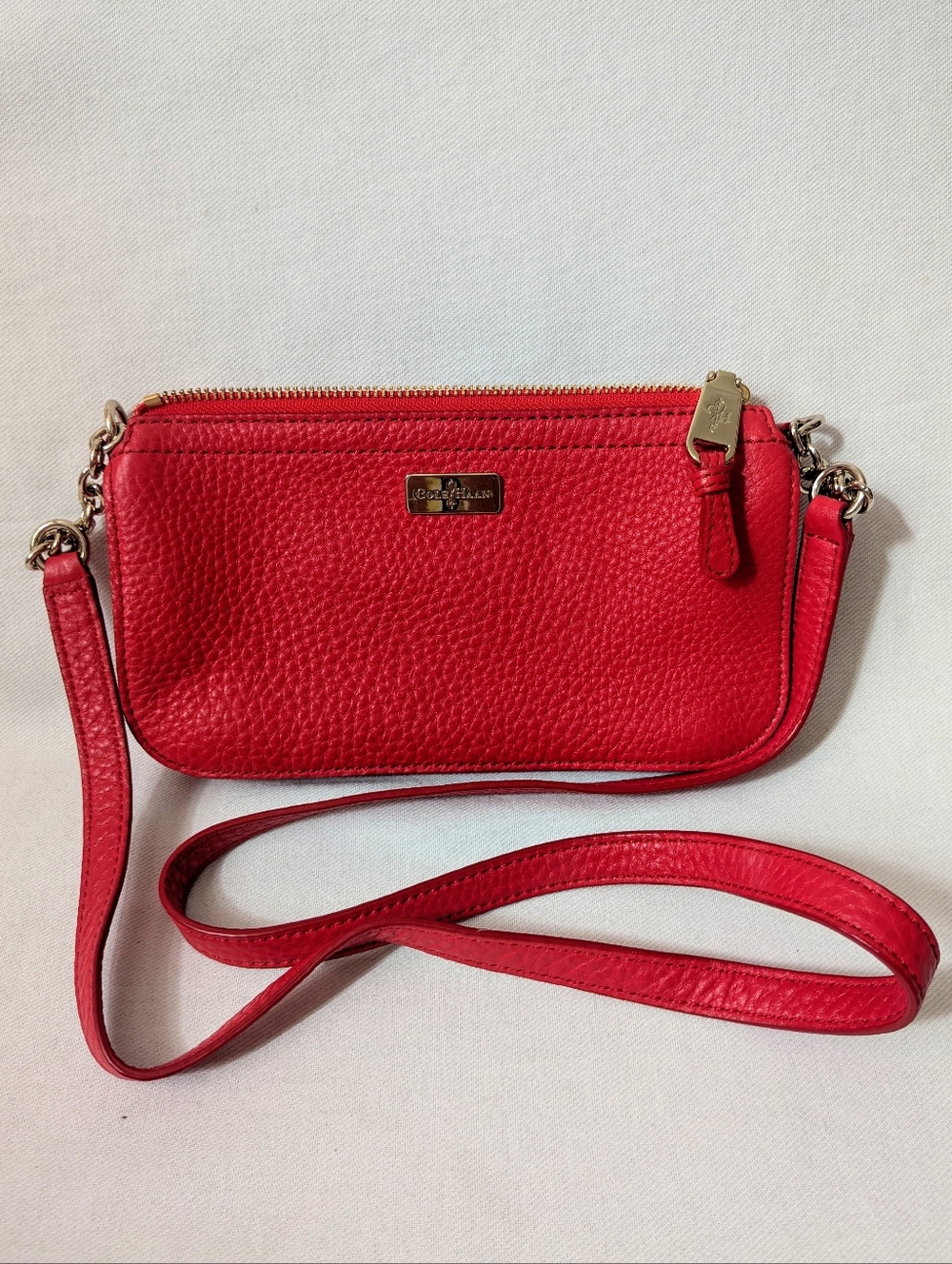 Cole Haan Small Red Pebbled Leather Top Zip Crossbody Bag